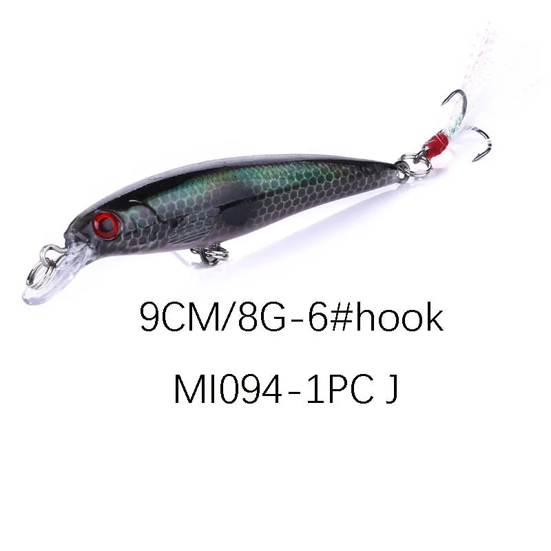 1PCS Laser Minnow Fishing Lure 9CM 8G Pesca Hooks Fish Wobbler Tackle Crankbait Artificial Japan Hard Bait Swim Bait