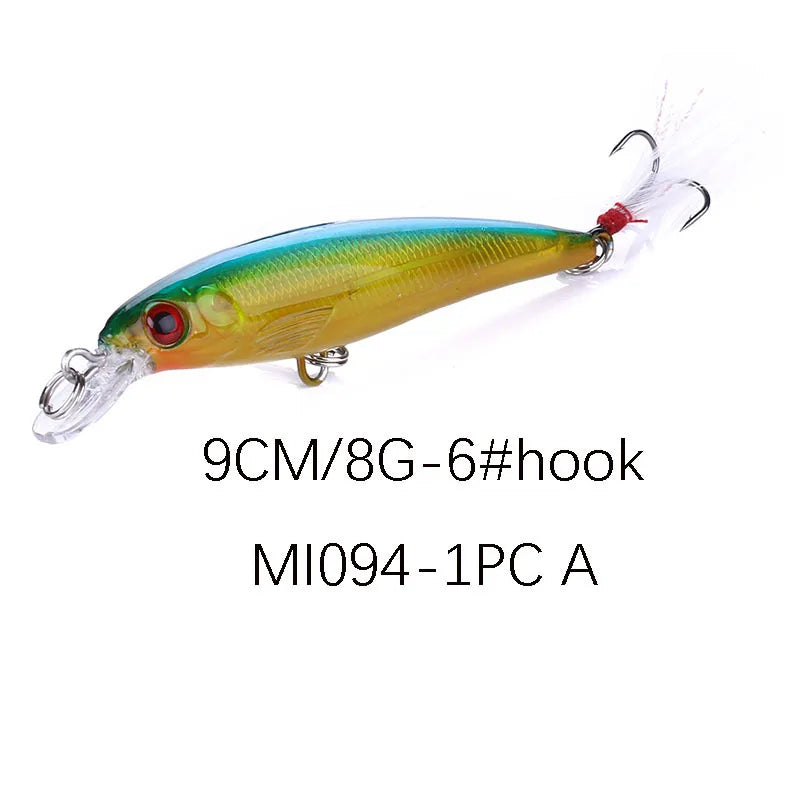 1PCS Laser Minnow Fishing Lure 9CM 8G Pesca Hooks Fish Wobbler Tackle Crankbait Artificial Japan Hard Bait Swim Bait