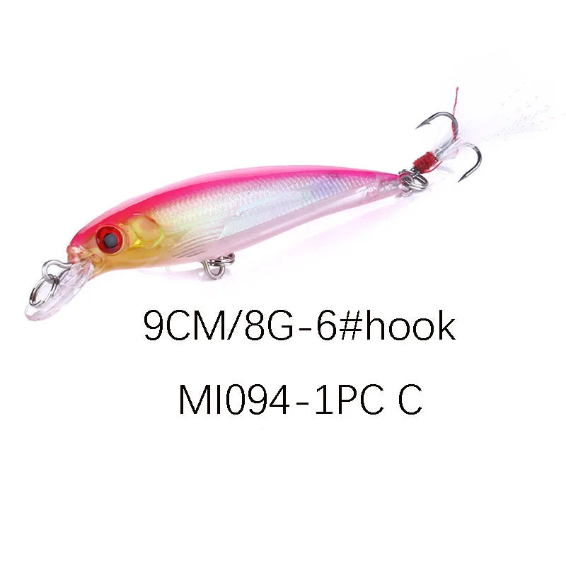 1PCS Laser Minnow Fishing Lure 9CM 8G Pesca Hooks Fish Wobbler Tackle Crankbait Artificial Japan Hard Bait Swim Bait