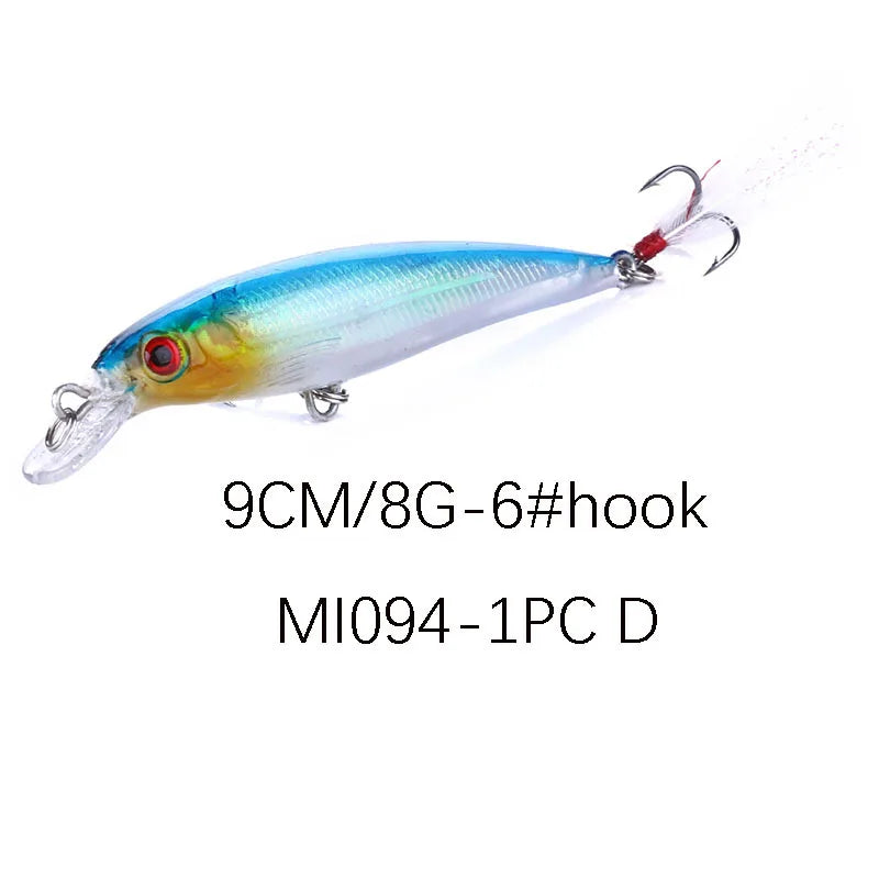 1PCS Laser Minnow Fishing Lure 9CM 8G Pesca Hooks Fish Wobbler Tackle Crankbait Artificial Japan Hard Bait Swim Bait