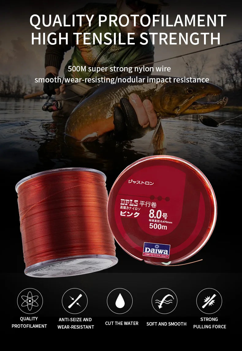 2024 Band New 500m Nylon Fishing Line Super Strong 2LB - 40LB 5 Colors Japan Monofilament Main Line Fishing Line Accessories